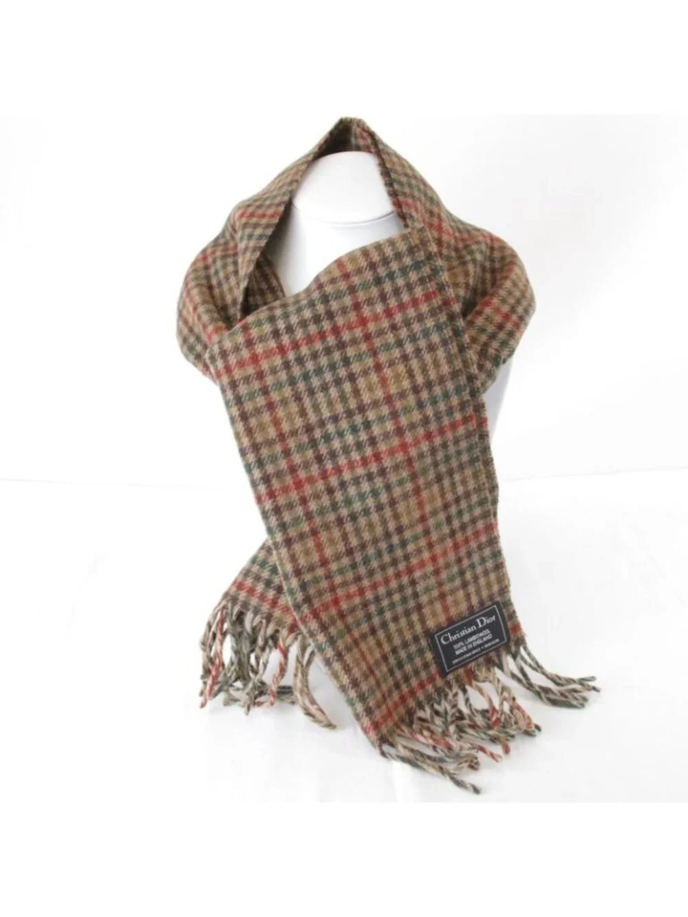 Dior Plaid 100% Lambswool Scarf Brown High